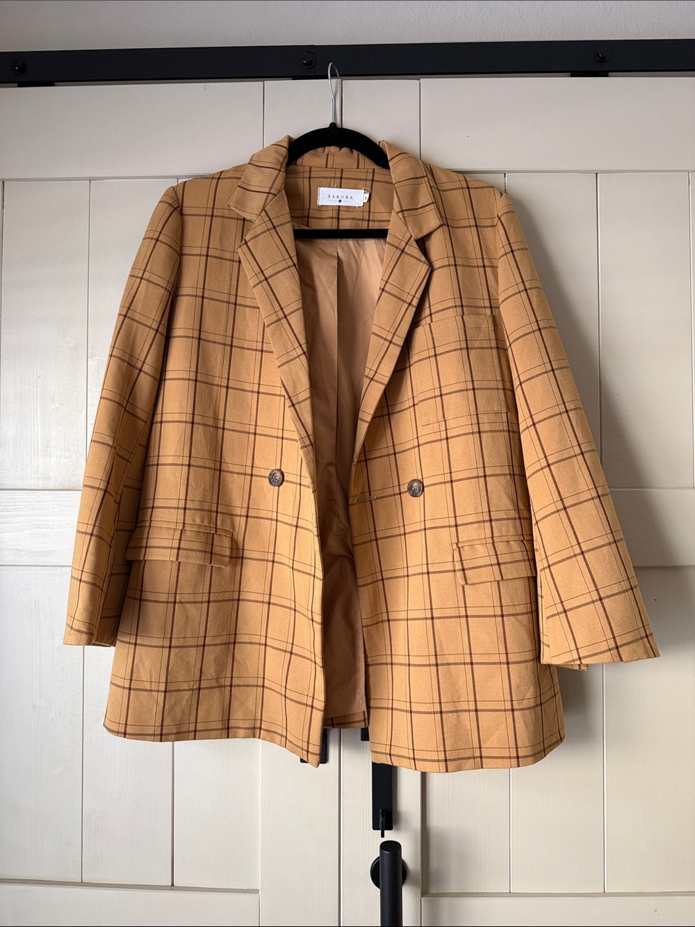Zara Mustard Plaid Double-Breasted Blazer